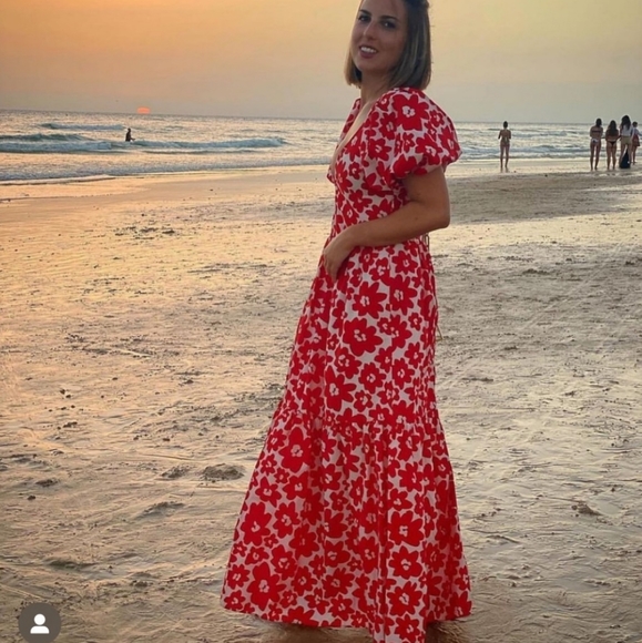 ZARA * Floral Printed Poplin Maxi Dress Red size xs - Picture 6 of 16
